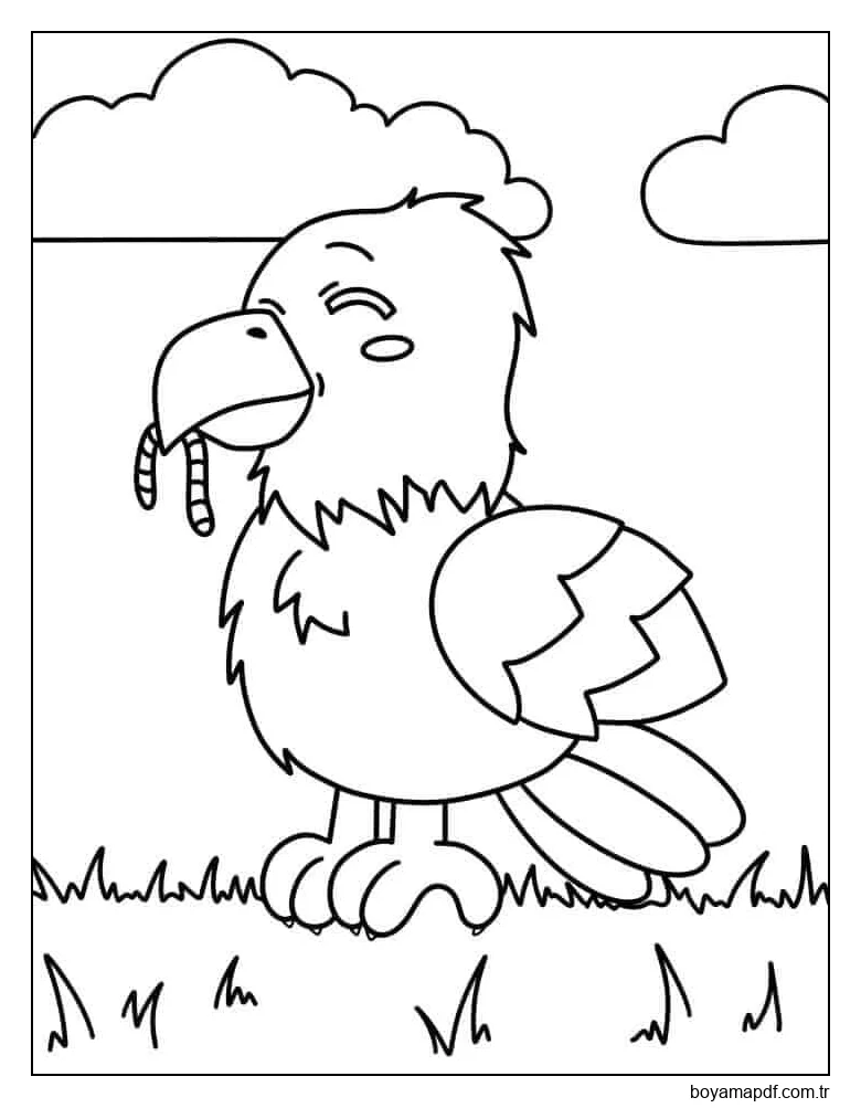 Güzel Kuş Yiyen Solucan Boyama Sayfası