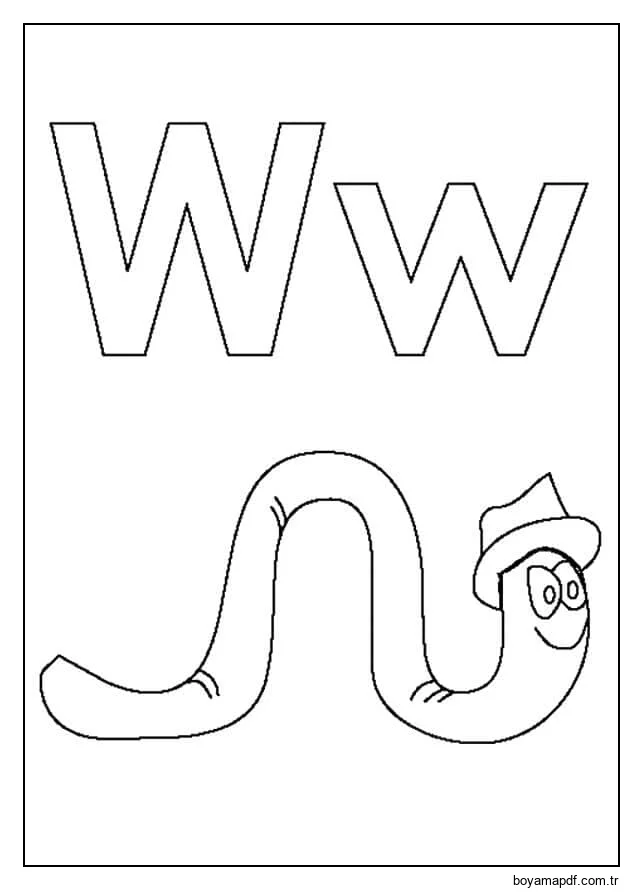 Harf W ve Solucan Boyama Sayfası