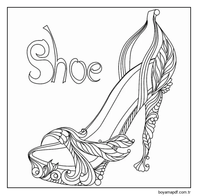 Işıltılı taşlar tasarımcı ayakkabılarını süslüyor. Boyama Sayfası