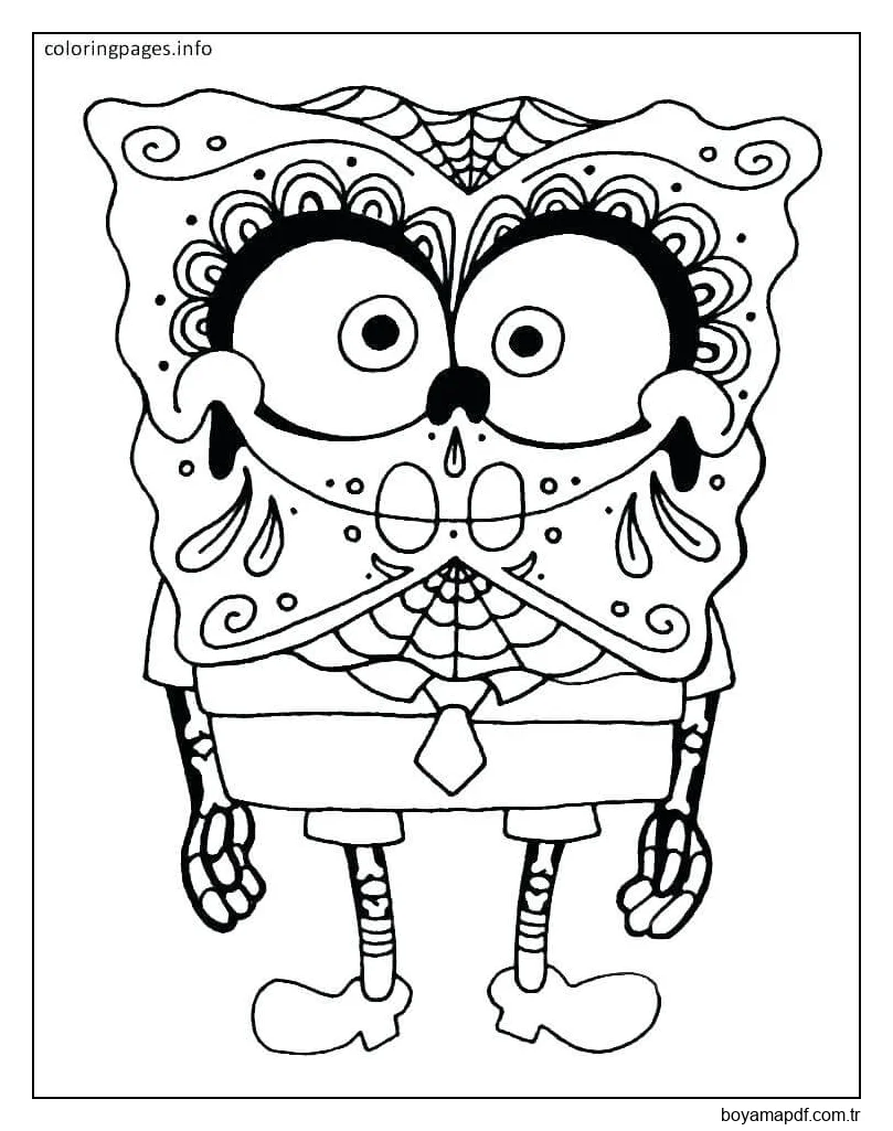 İskelet Kostümlü Sünger Bob Boyama Sayfası