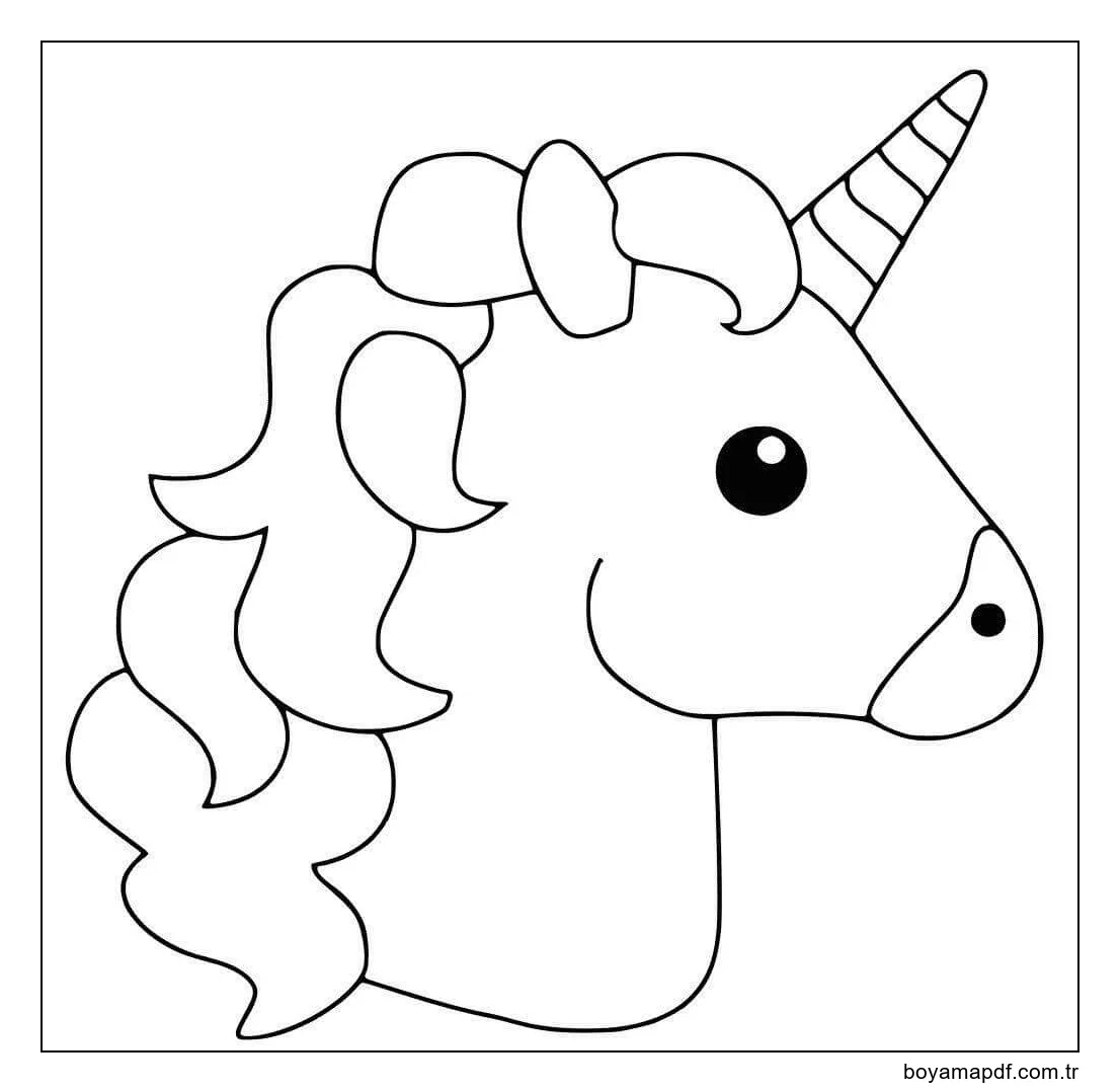 Kafa Tek Boynuzlu Kawaii Boyama Sayfası