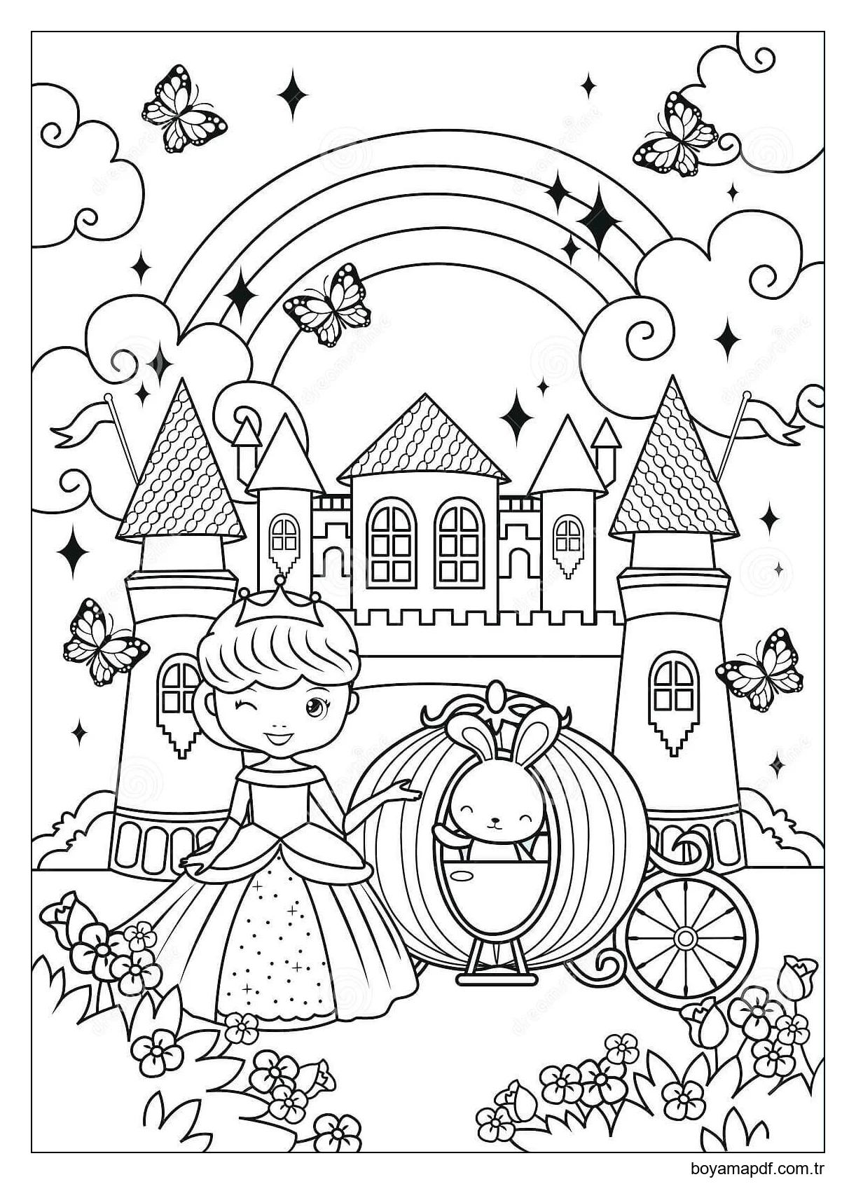 Kalede Prenses ve Tavşan Boyama Sayfası