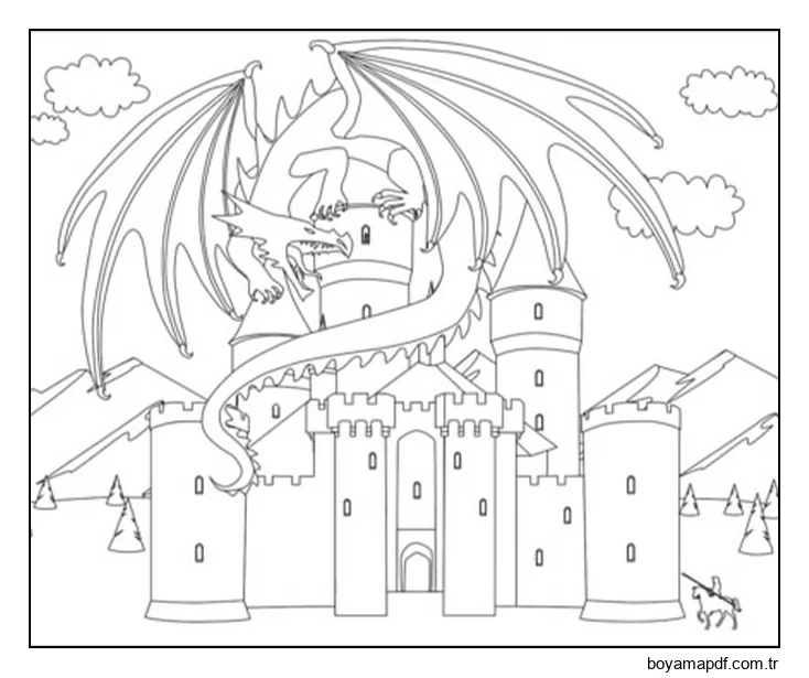 Kaledeki Ejderha Boyama Sayfası