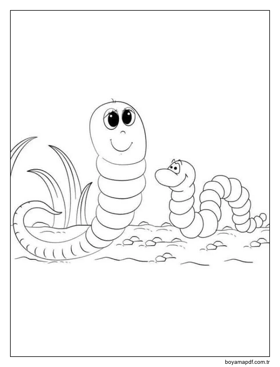 Karikatür iki solucan Boyama Sayfası