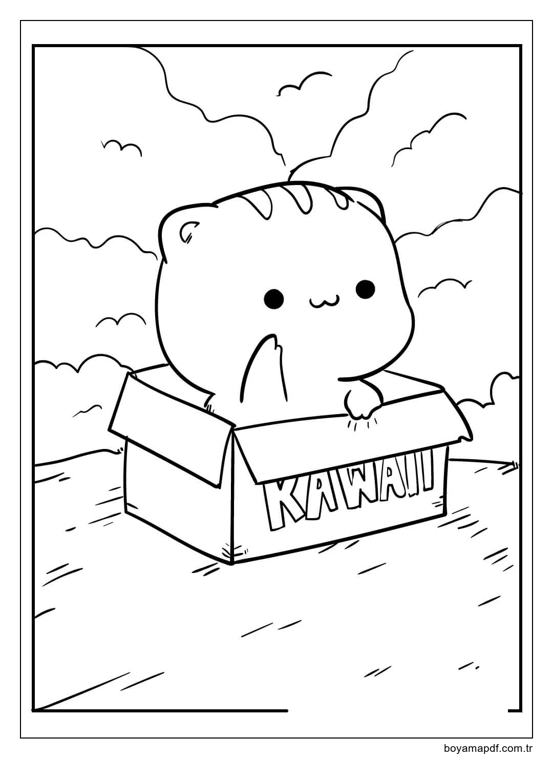 Kawaii Gülümseyen Kedi Boyama Sayfası