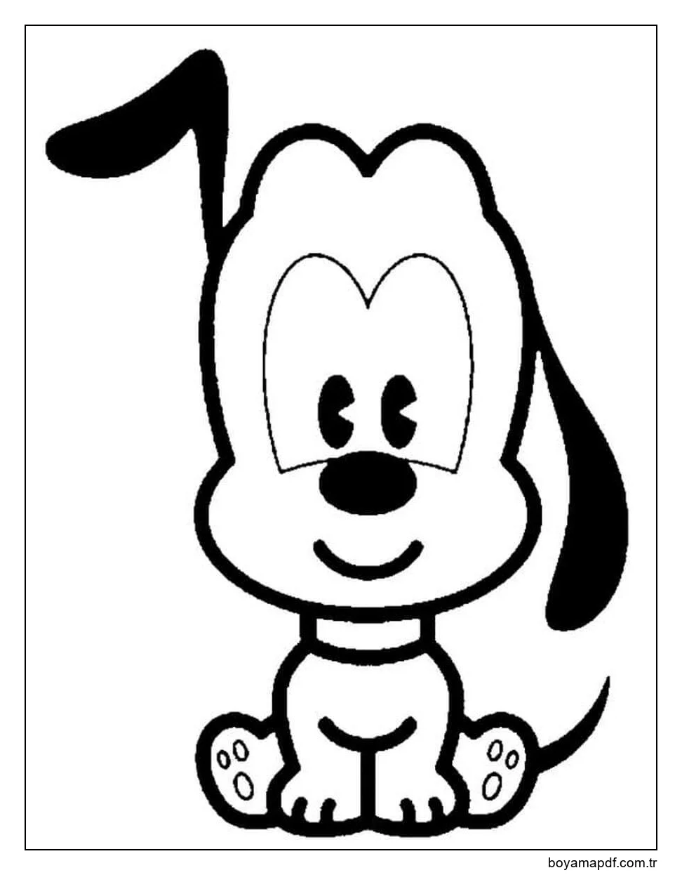 Kawaii Köpek Gülümseyerek Oturma Boyama Sayfası