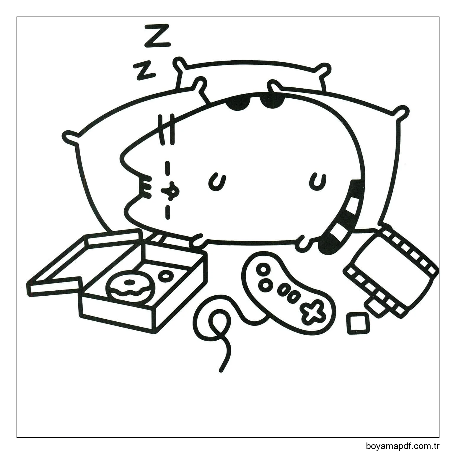 Kawaii Pusheen Kedi Uyuyan Boyama Sayfası