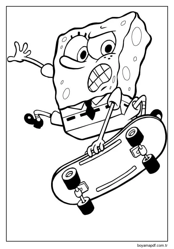 Kaykay üzerinde Sünger Bob Boyama Sayfası