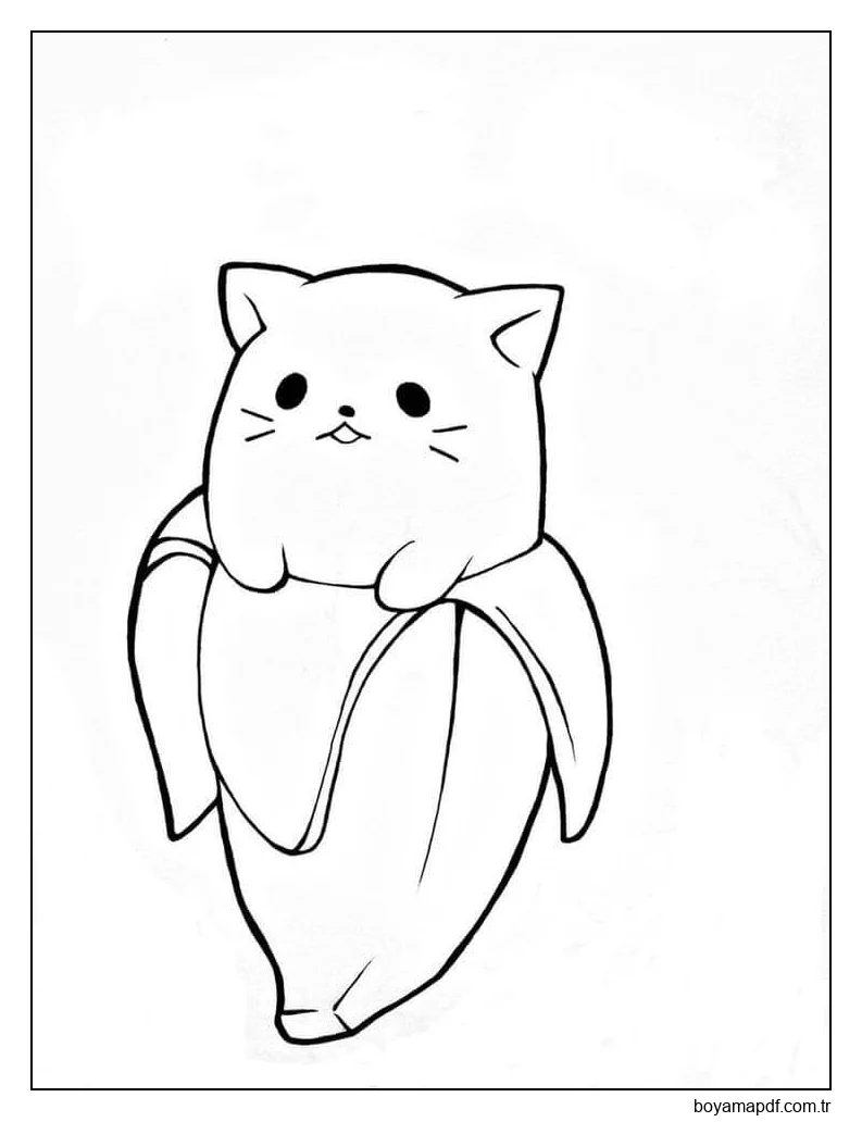 Kedi Muz Kawaii Boyama Sayfası