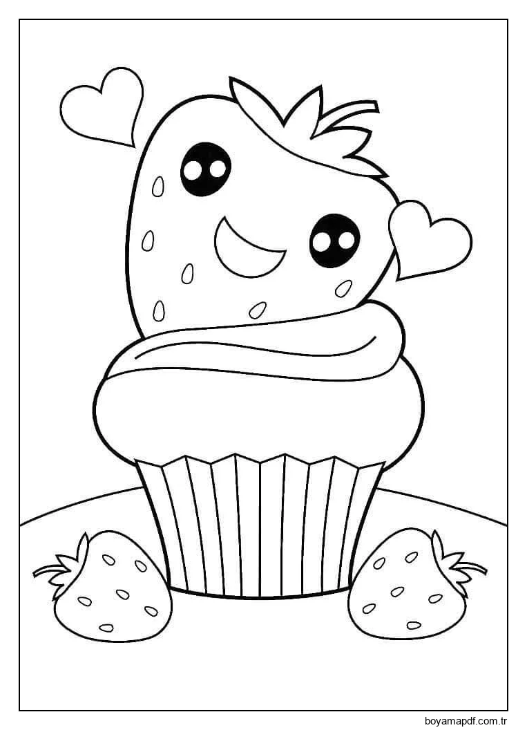 Kek Çilek Kawaii Boyama Sayfası
