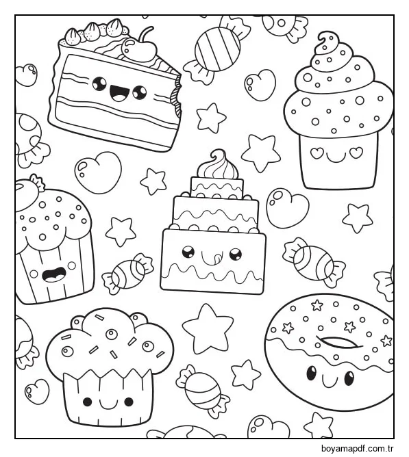 Kekler Kawaii Boyama Sayfası