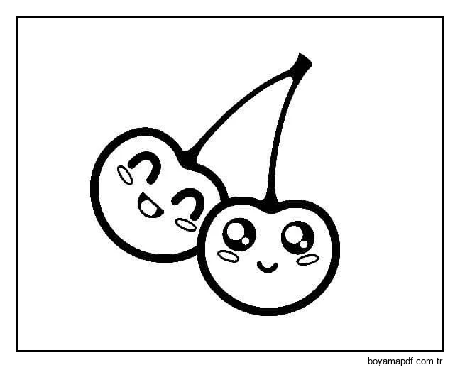 Kiraz Kawaii Boyama Sayfası