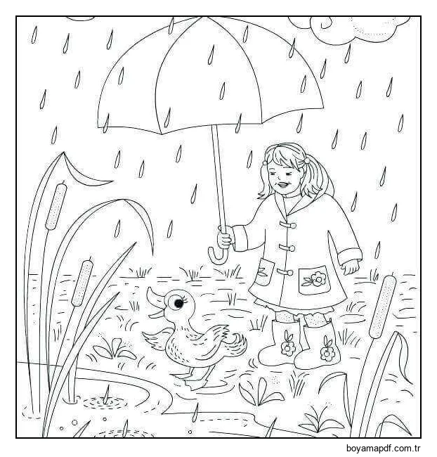 Kız ve ördek Boyama Sayfası