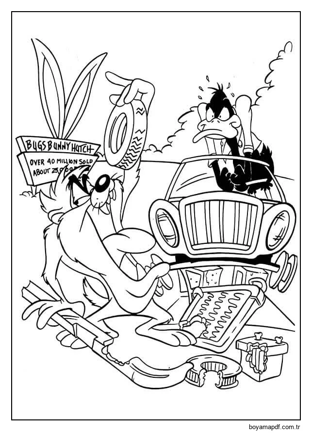 Kızgın Daffy Ördek Ve Taz Boyama Sayfası