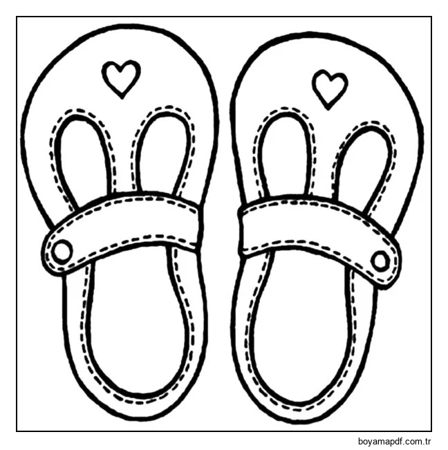 Kızlar için kalpli sevimli sandaletler Boyama Sayfası