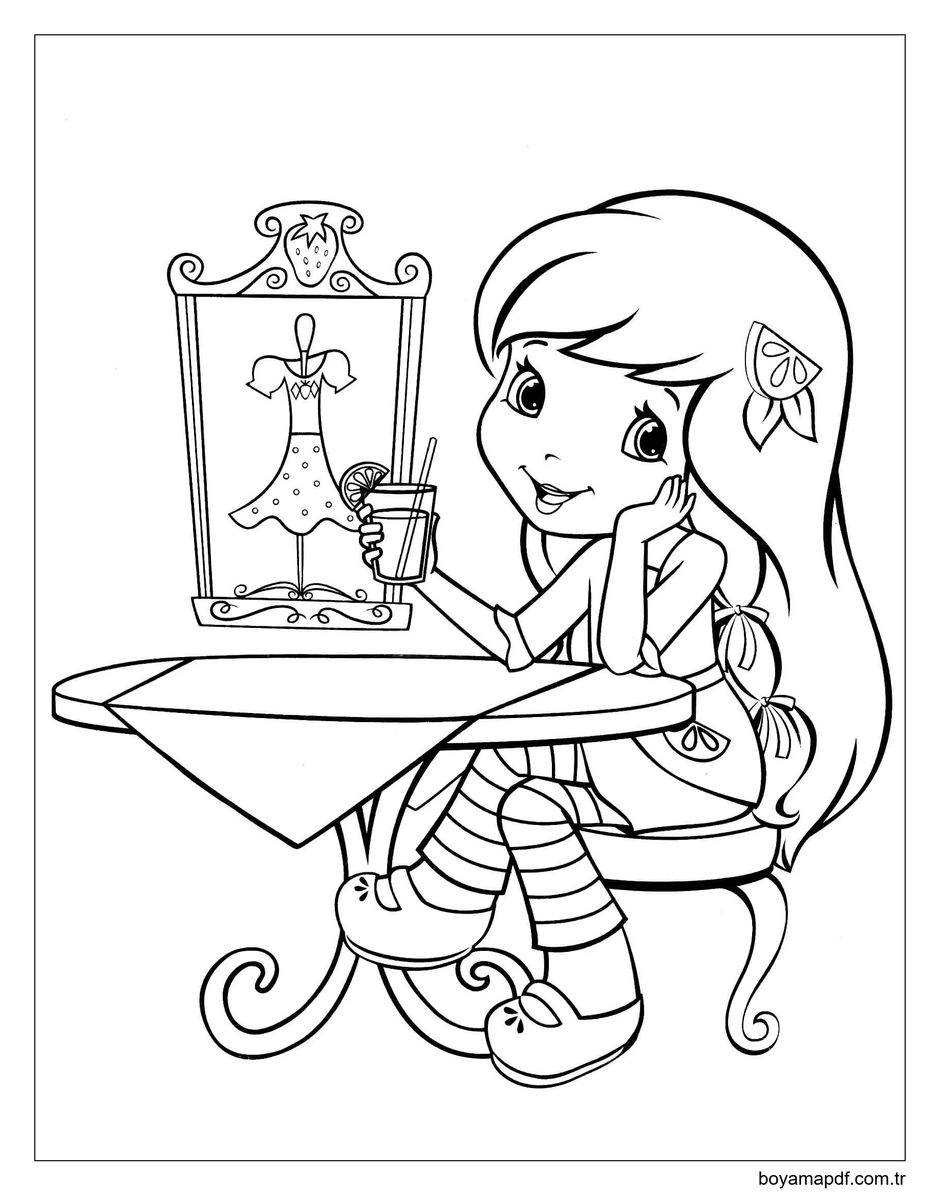 Limonatalı Çilek Kız Boyama Sayfası