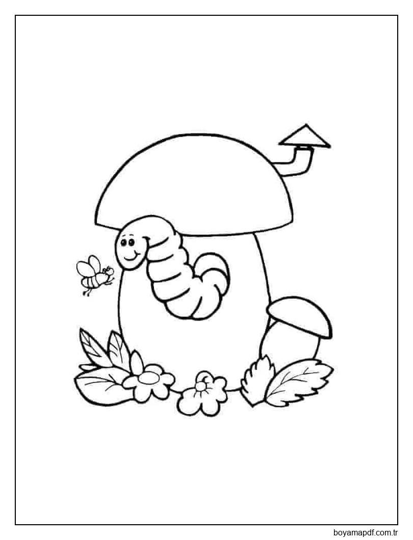 Mantardaki Solucan Boyama Sayfası