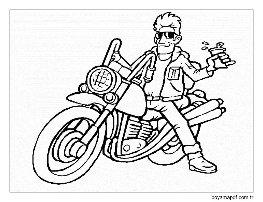 Motosikletiyle Havalı Adam Boyama Sayfası