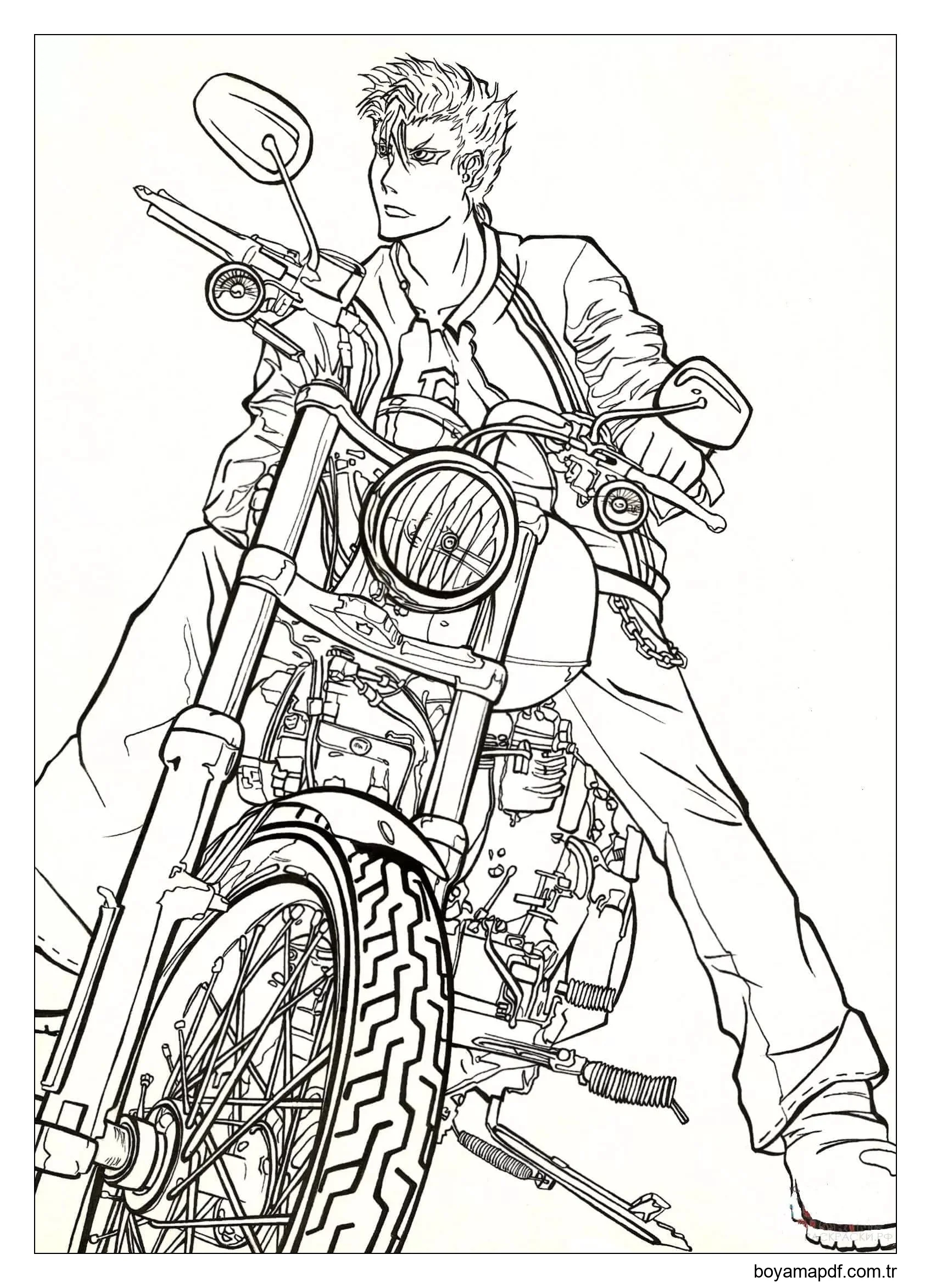 Motosikletli Havalı Çocuk Boyama Sayfası