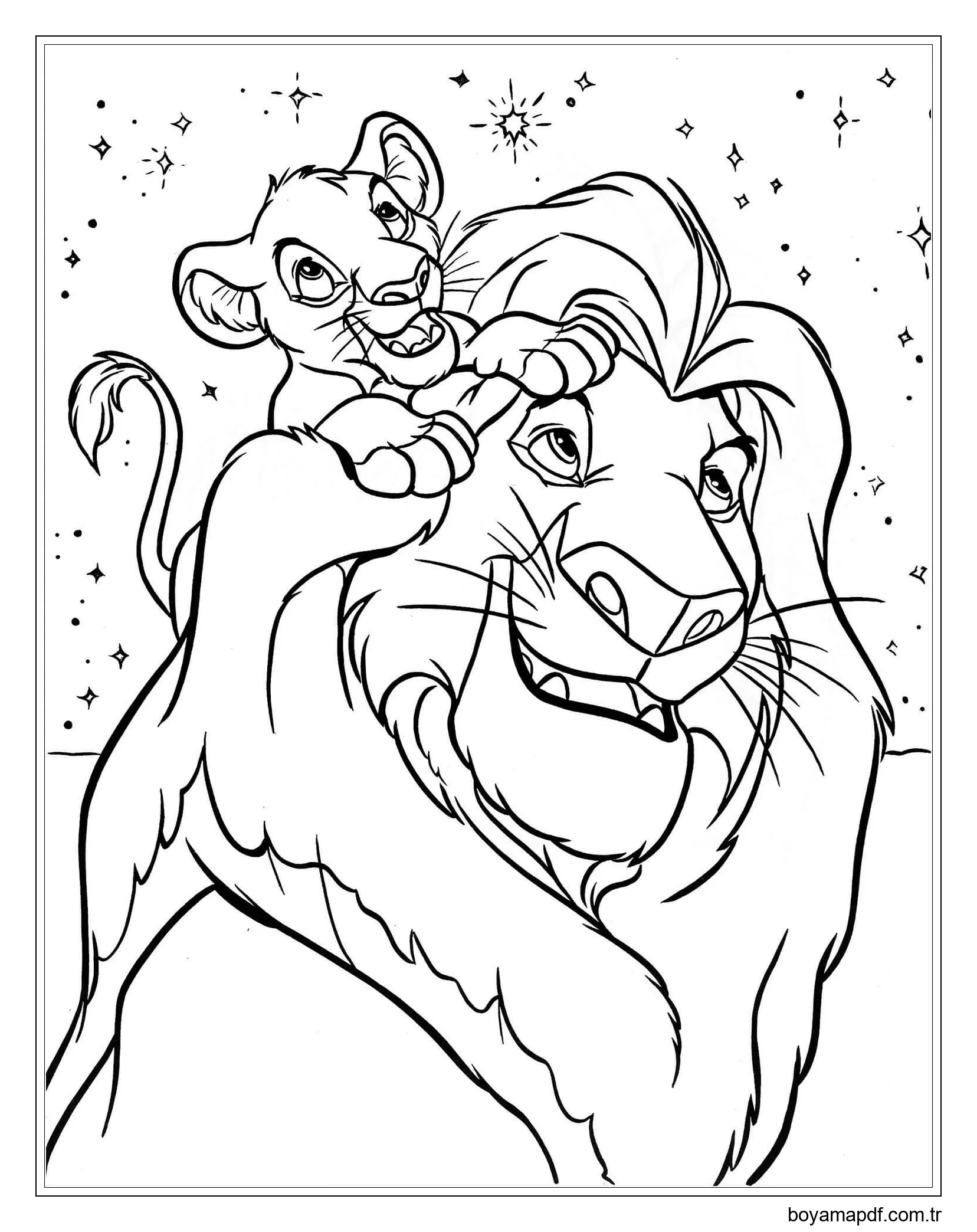 Mufasa, oğlu Simba Ile Boyama Sayfası