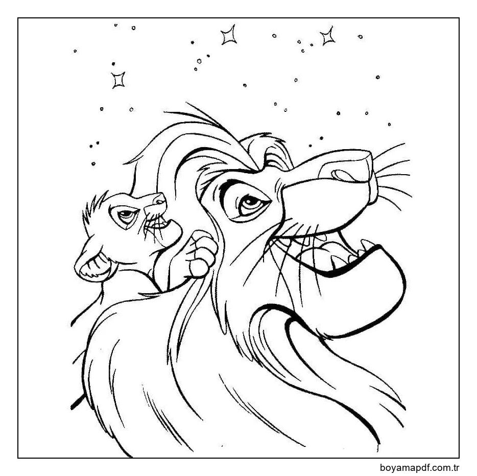 Mufasa ve Simba Yıldızlara Bakıyor Boyama Sayfası