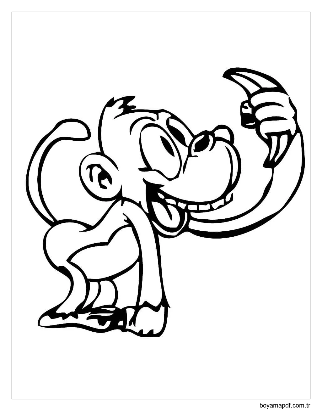 Muz Tutan Komik Maymun Boyama Sayfası