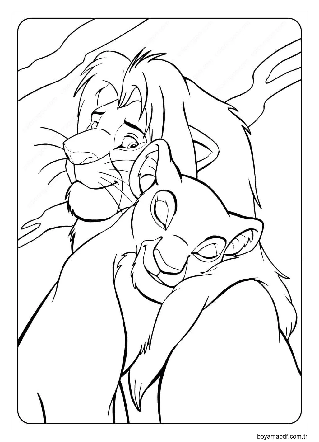 Nala Simba Sarılma Boyama Sayfası