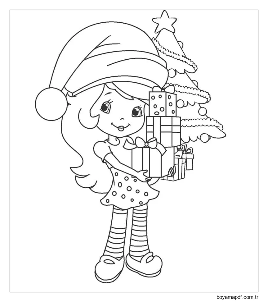 Noel Çilekli Pasta Boyama Sayfası
