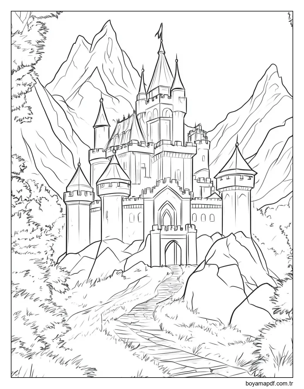 Ormandaki kale çizin Boyama Sayfası