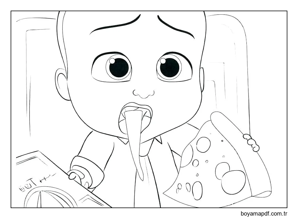 Patron Bebek Pizza Yiyor Boyama Sayfası