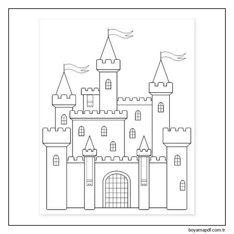 Peri Masalı Ortaçağ Kraliyet Kalesi Boyama Sayfası