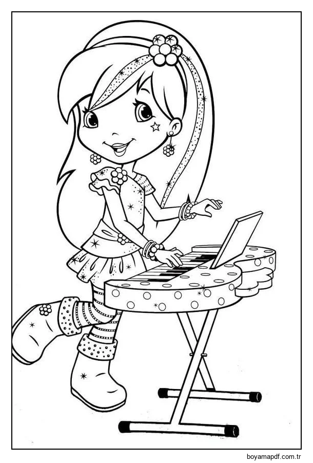 Piyano Çalan Çilek Kız Boyama Sayfası