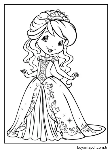 Prenses Çilek Kız Boyama Sayfası