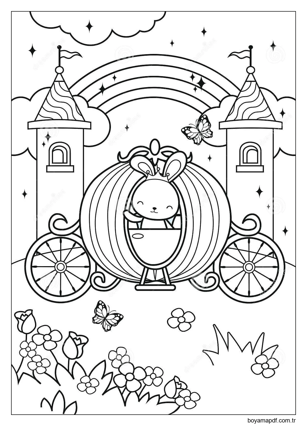 Prenses Tavşanı Kalede Arabaya Biniyor Boyama Sayfası