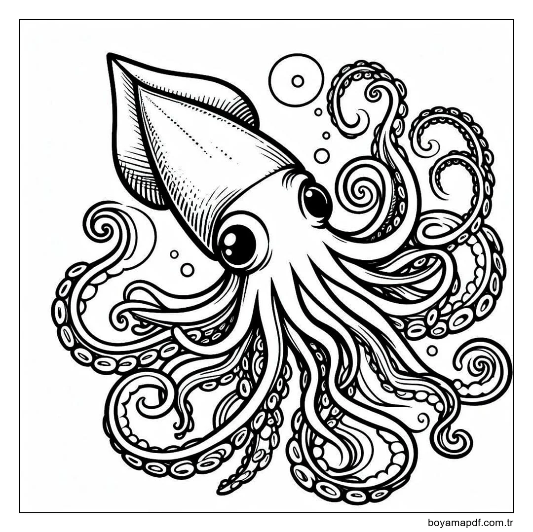 Sevimli kalamar taslağı Boyama Sayfası