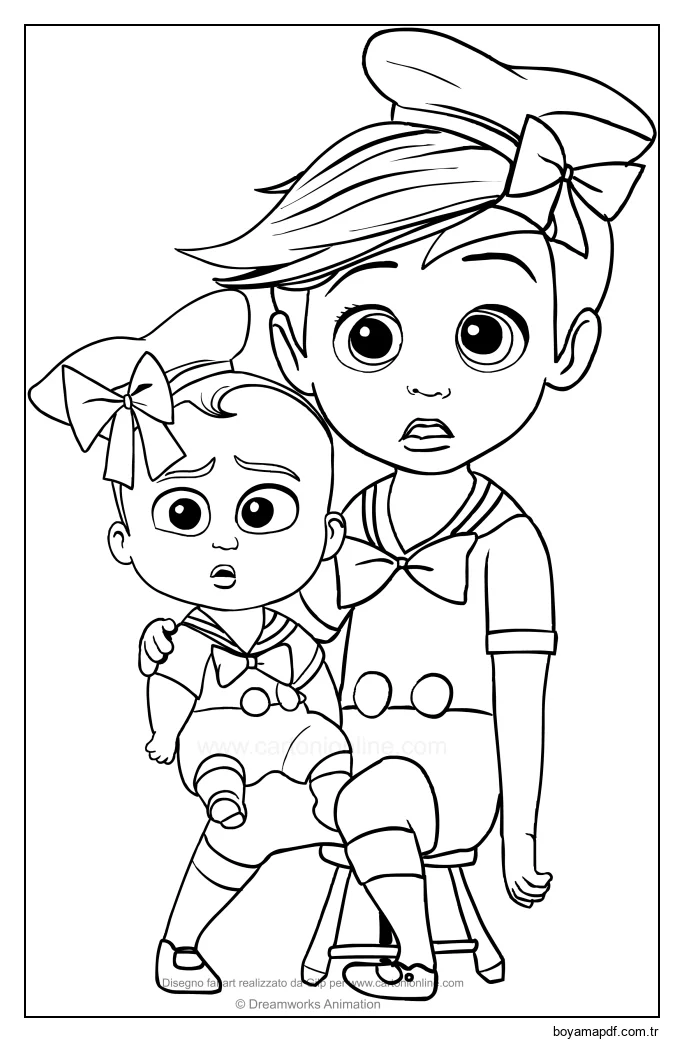 Sevimli Kostümlü Tim ve Patron Bebek Boyama Sayfası
