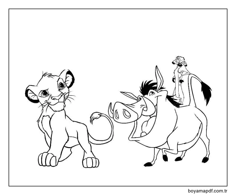 Simba, Timon ve Pumbaa Boyama Sayfası