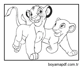 Simba ve Arkadaş Boyama Sayfası