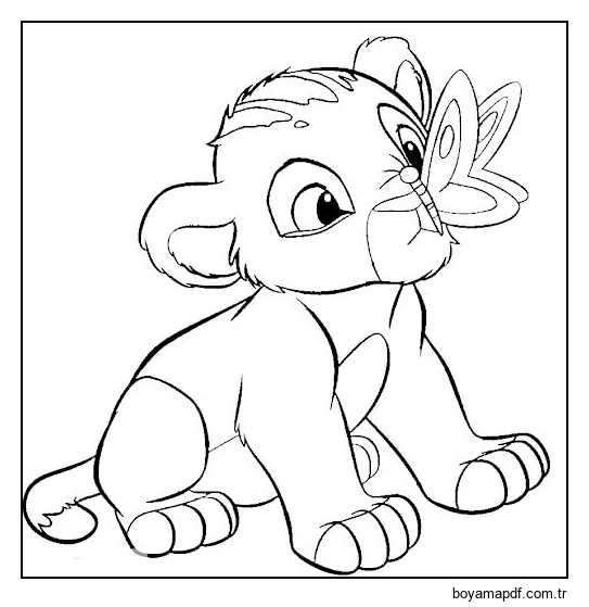 Simba ve Kelebek Boyama Sayfası