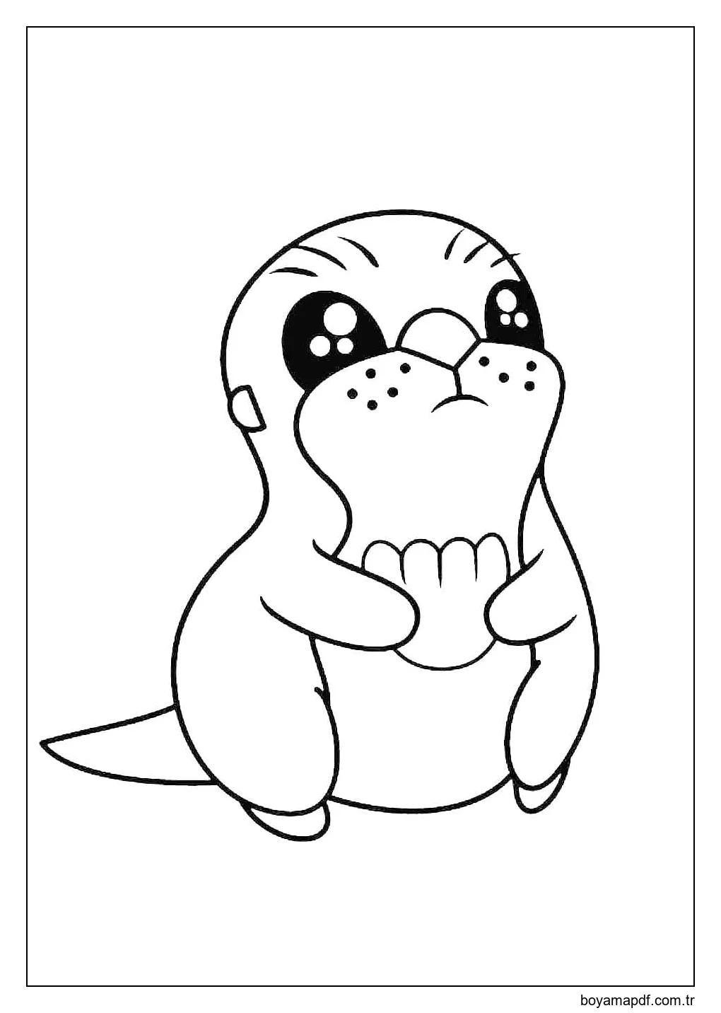 Şirin bebek su samuru oturuyor Boyama Sayfası