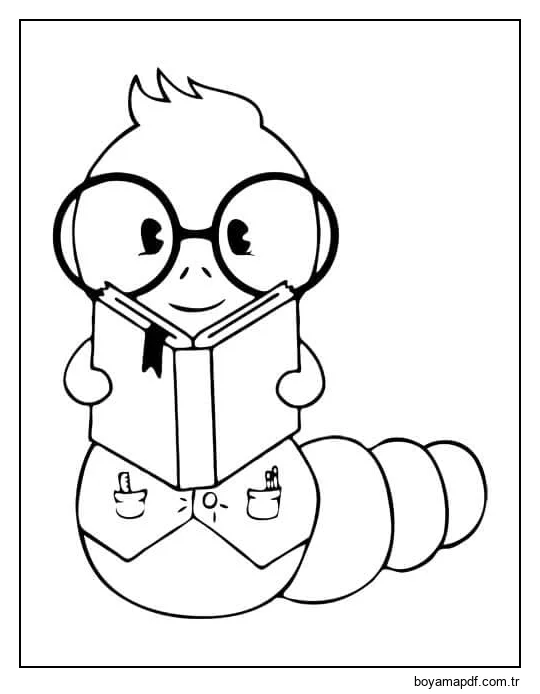 Solucan Okuma Kitabı Boyama Sayfası