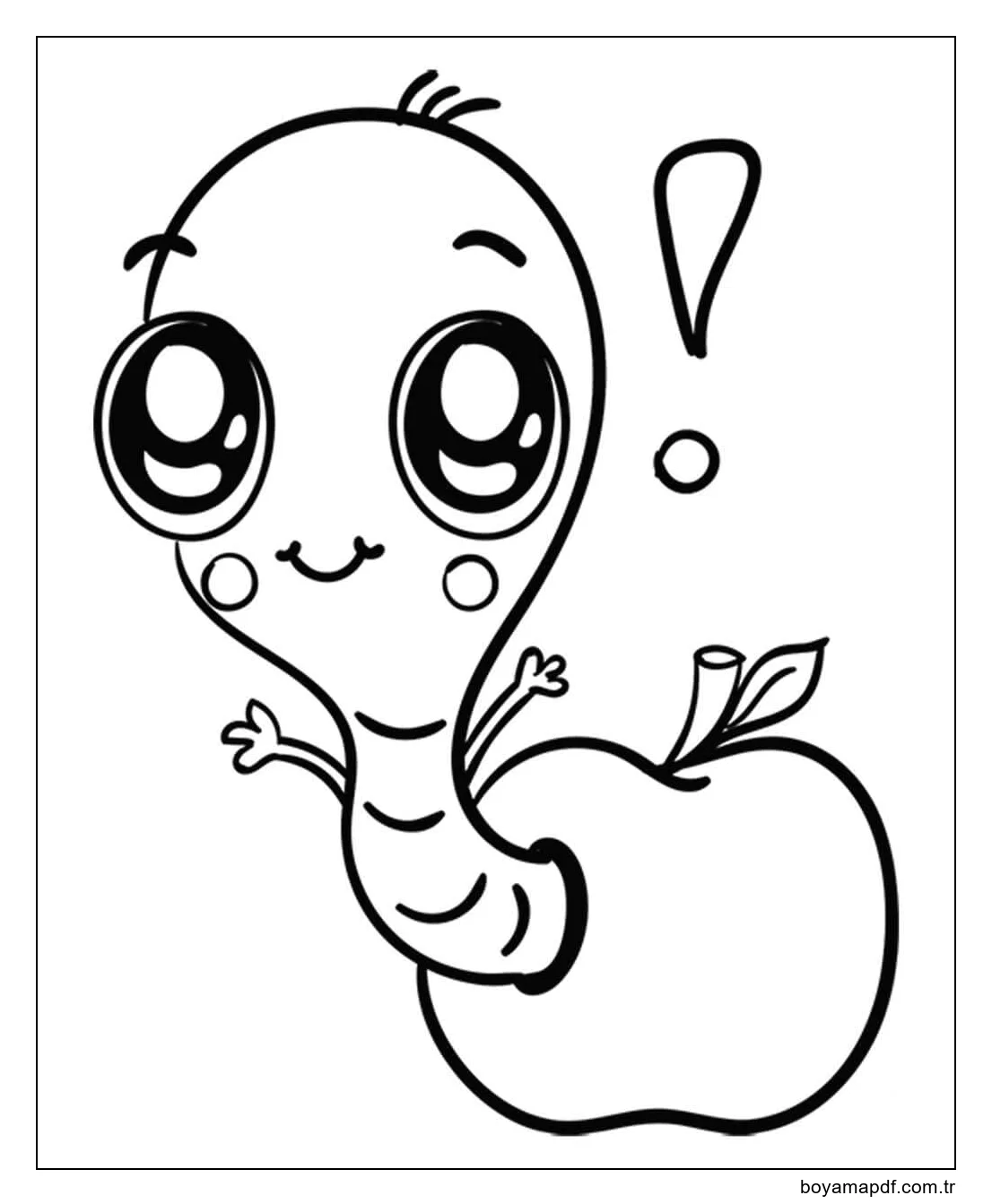 Solucan ve Elma Küçük Boyama Sayfası
