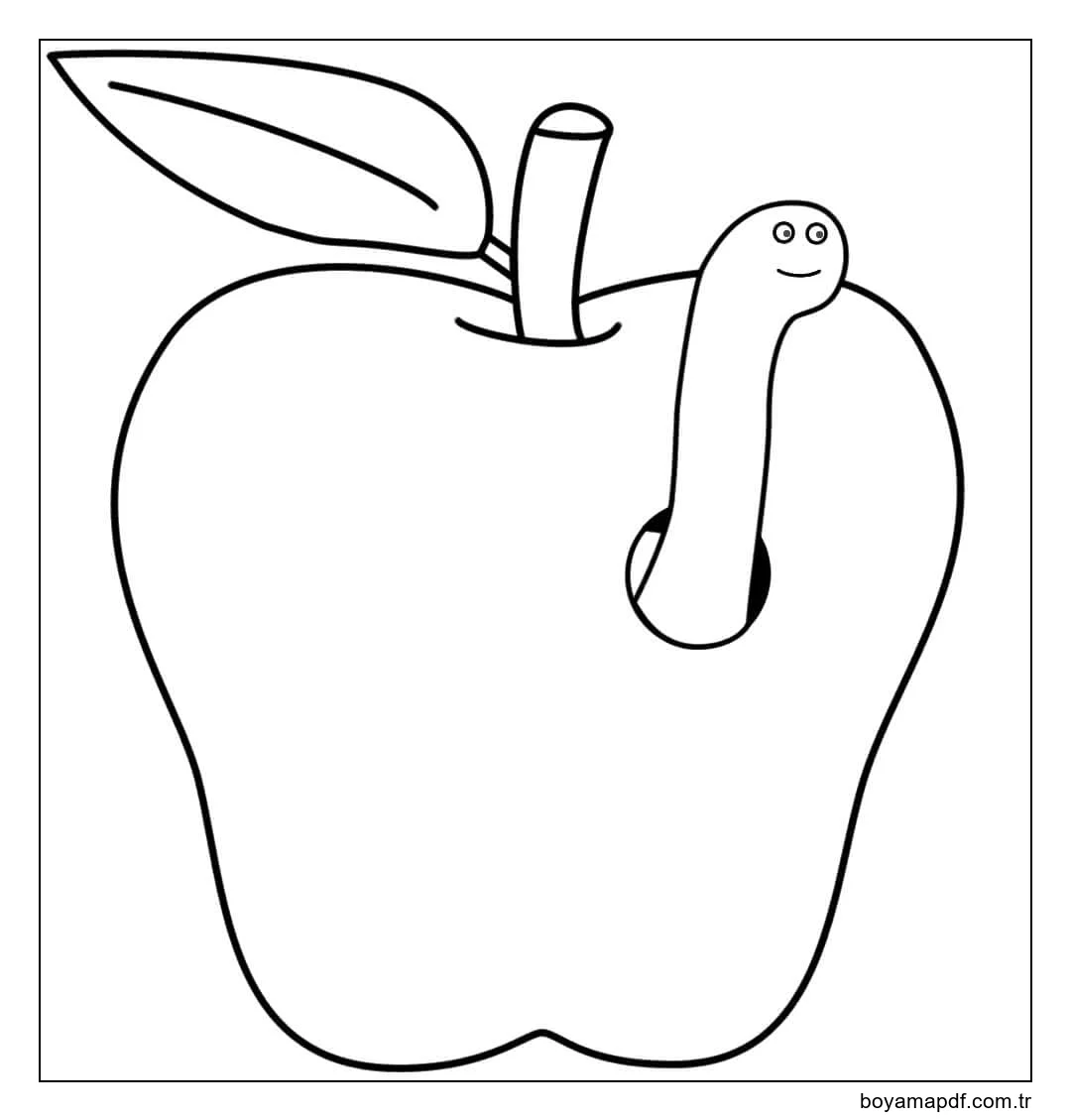 Solucanlı Elma Boyama Sayfası