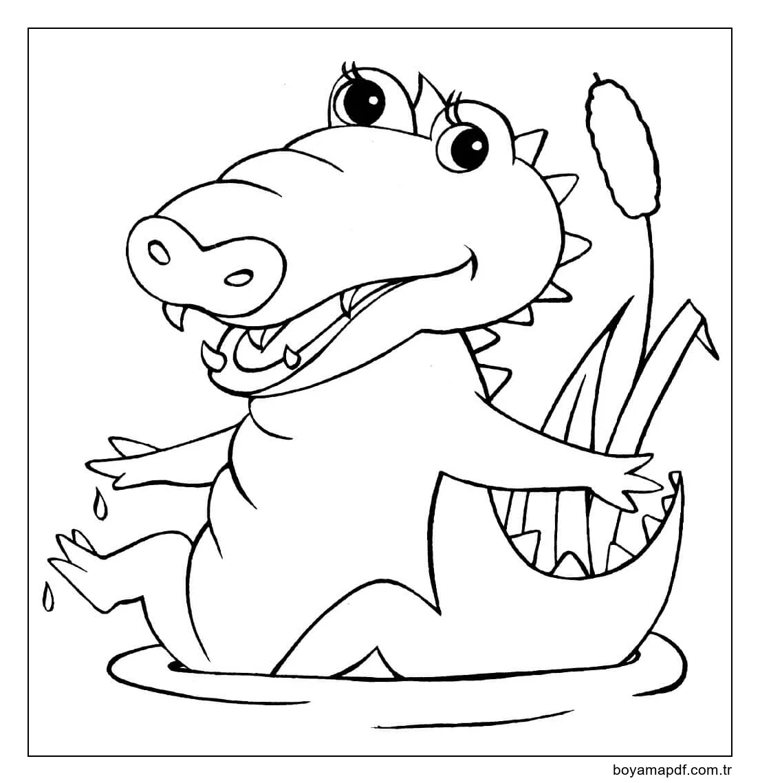 Su Altında Oynayan Timsah Boyama Sayfası