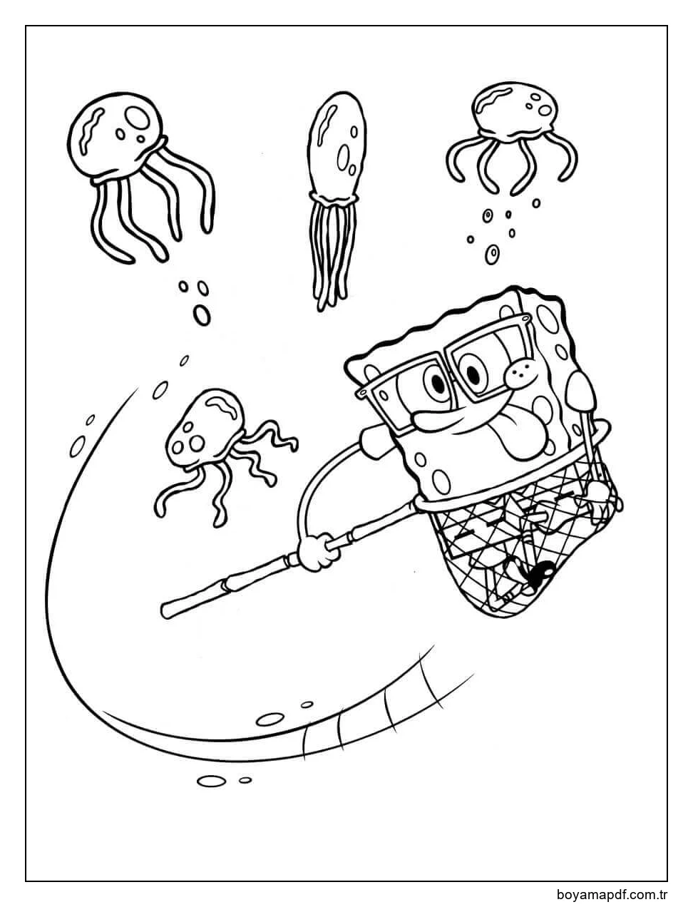 Sünger Bob Denizanası Yakalamak Boyama Sayfası