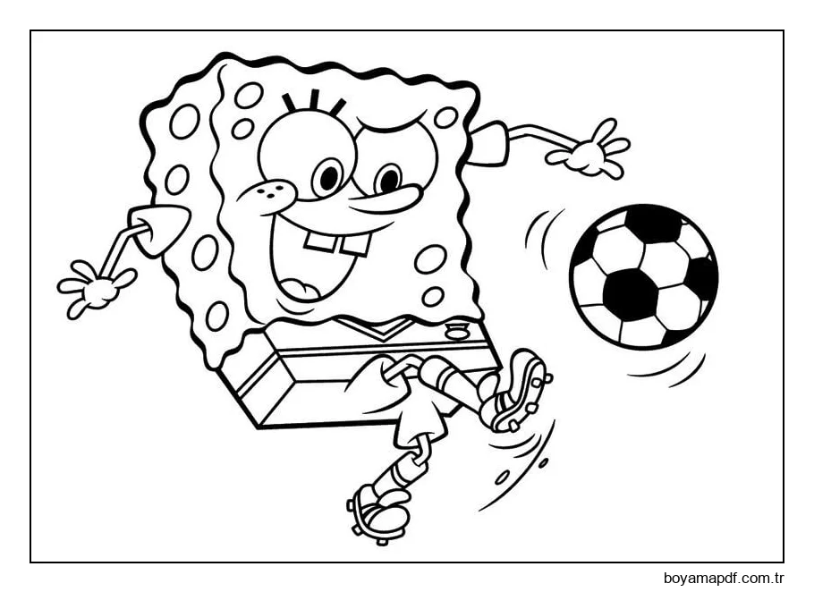 Sünger Bob Futbol Oynarken Boyama Sayfası