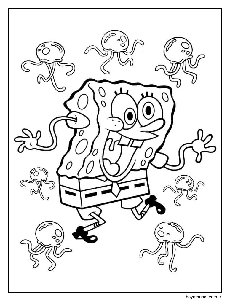 Sünger Bob ve Denizanası Boyama Sayfası