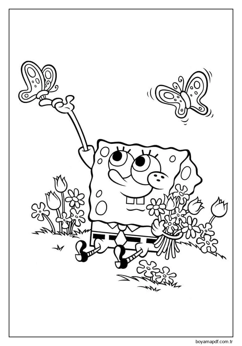 Sünger Bob ve Kelebekler Boyama Sayfası