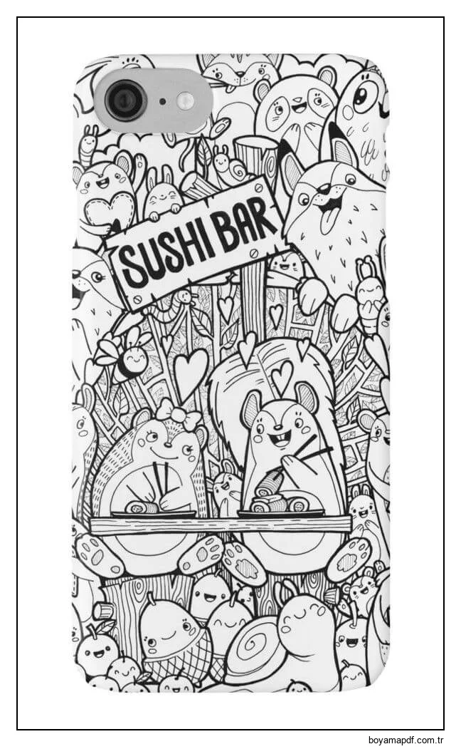 Suşi Bar Telefon Kılıfı Boyama Sayfası