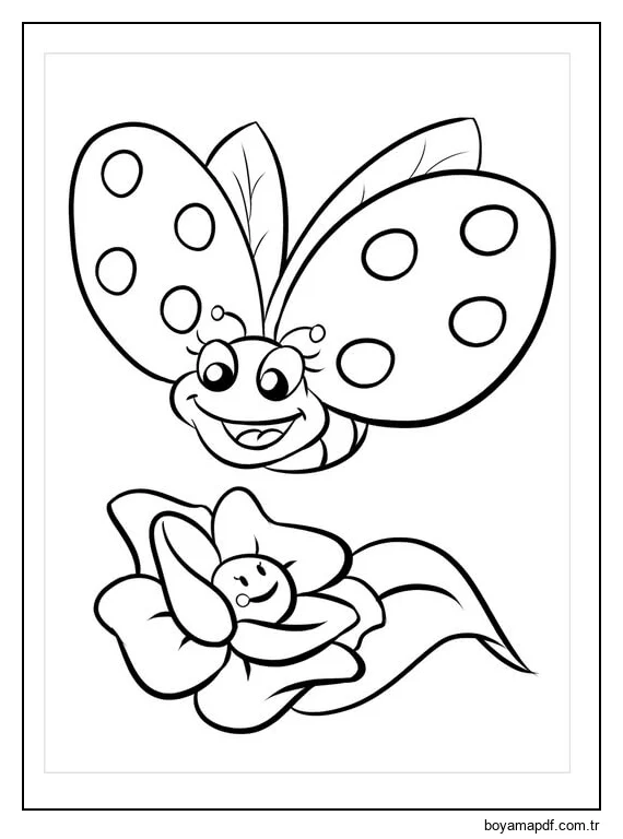 Temel Kelebek ve Çiçek Kawaii Boyama Sayfası